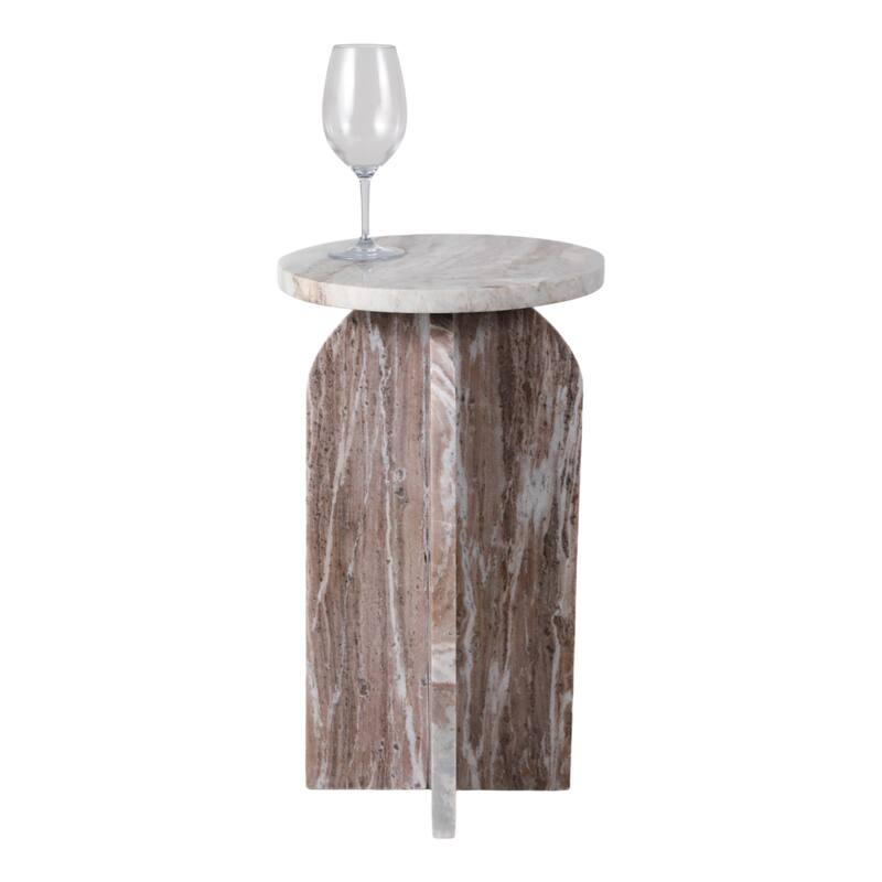 Marble Accent Table Modern Sculptural Architectural Split-Base Design