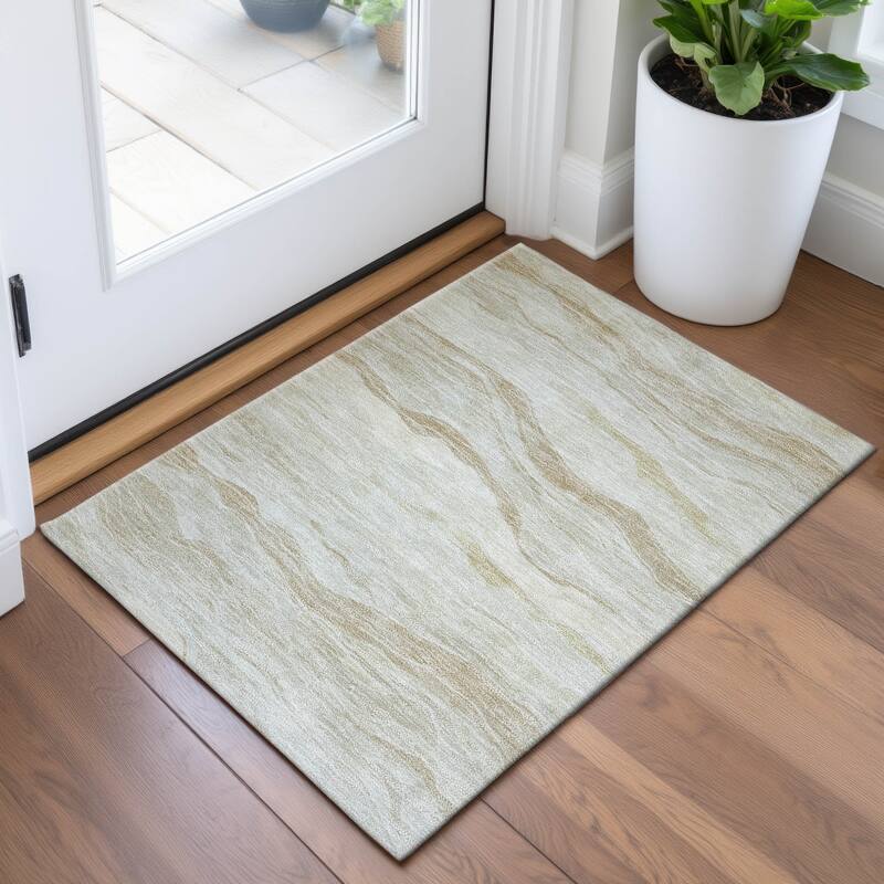Premium Washable Super Soft Modern Waves Mayfield Rug - Beige - 1'8" x 2'6"
