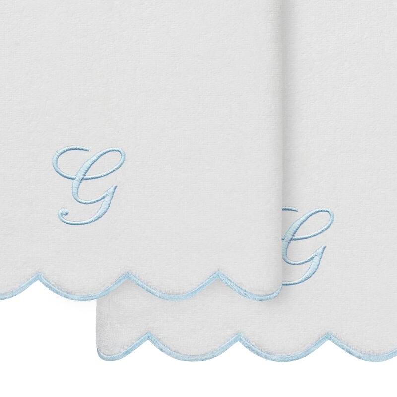 Authentic Hotel and Spa 100% Turkish Cotton Blue ADORNIA Scallop Personalized 2 Piece Bath Towel Set - 2 Bath Towels