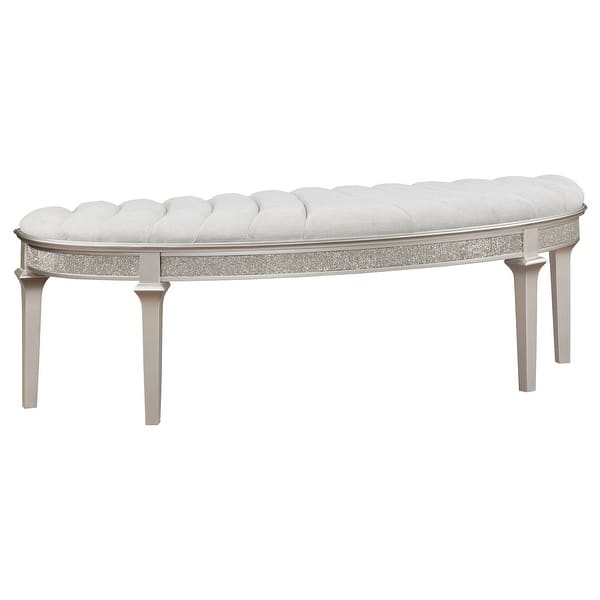 slide 2 of 14, Evangeline Upholstered Demilune Bench Ivory and Silver Oak Silver Oak