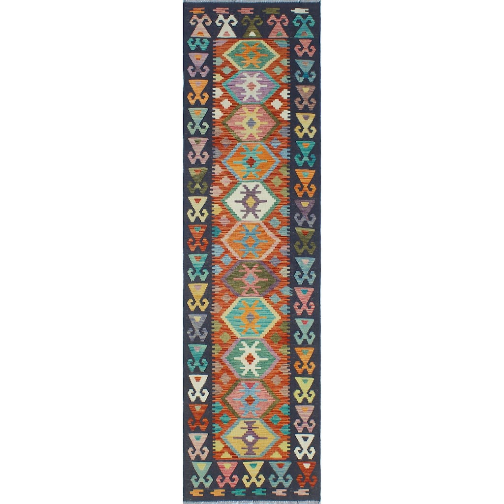 Flatweave Umar Rust/Navy Runner - 2'7" x 9'8"