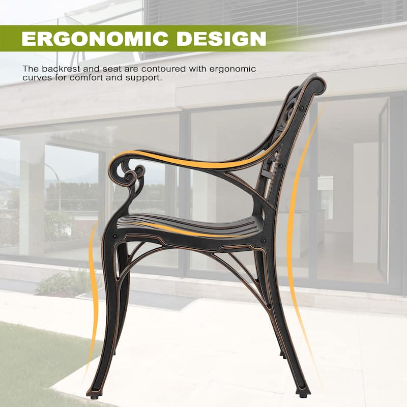 Patio Cast Aluminum Dining Chairs of 2, Bistro Chairs with Armrests