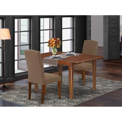 Rectangular Dining Table Set - 3Pc Tuscan Style Table & Chairs, 42-54" Leaf, Dark Coffee Linen Fabric