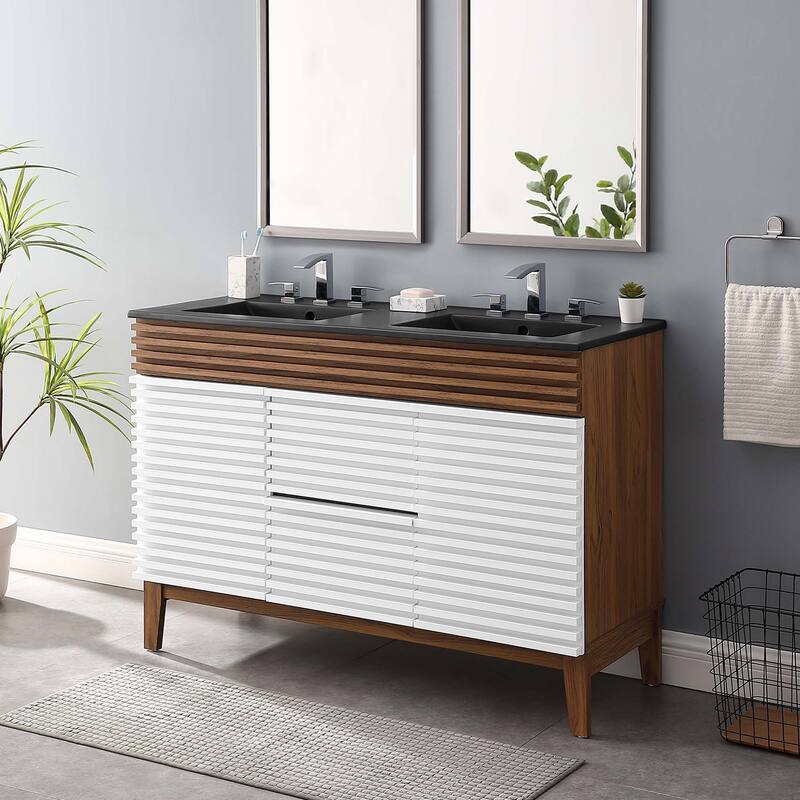 Render 48" Double Sink Bathroom Vanity - White Walnut Black
