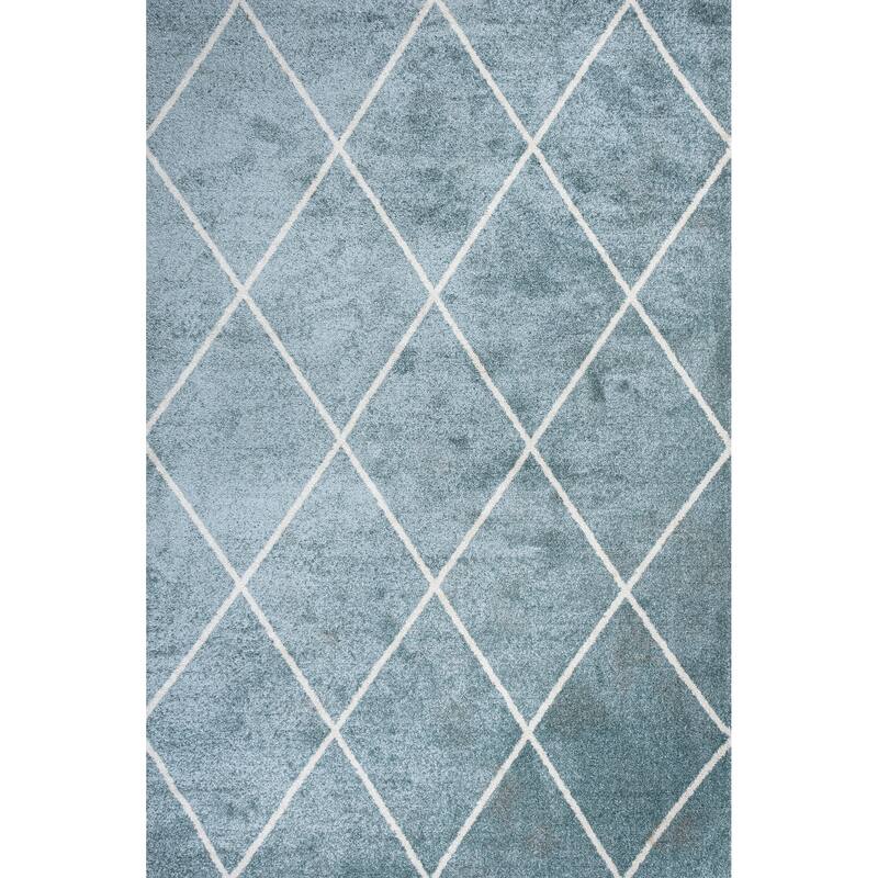 JONATHAN Y Viscon Minimalist Diamond Trellis Area Rug - 5 X 8 - Light Blue/White