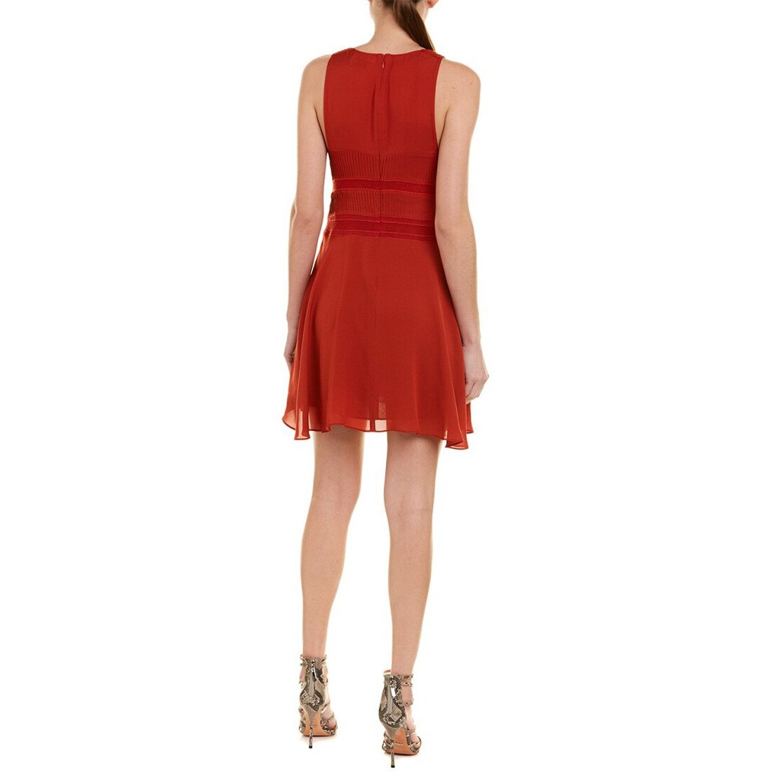 red silk shift dress