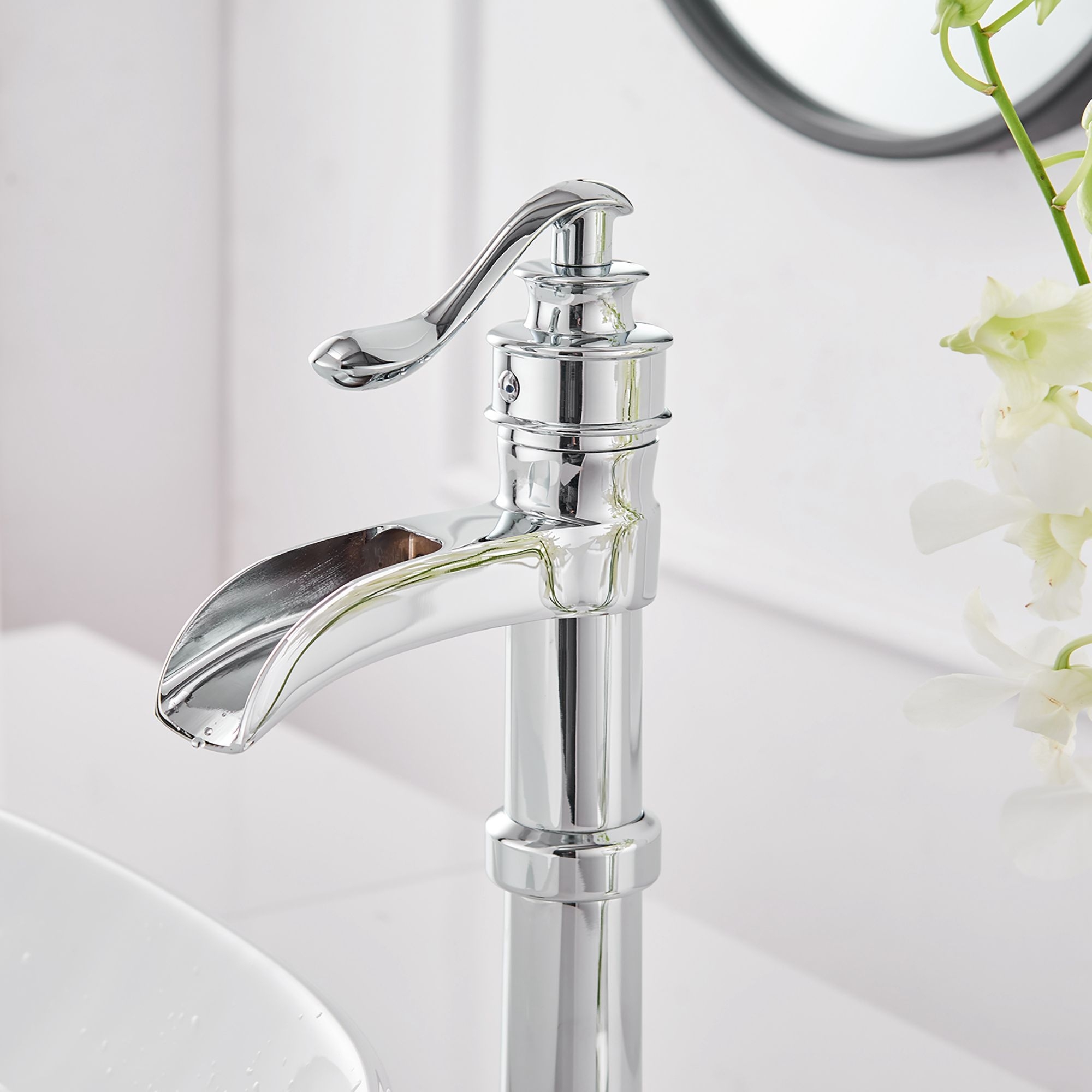 Waterfall Spout Single Handle Bathroom Vessel Sink Faucet