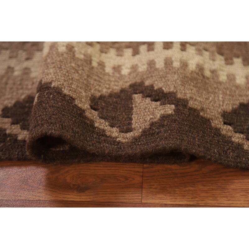 Brown Kilim Oriental Area Rug Hand-woven Wool Carpet - 3'3" x 5'2"