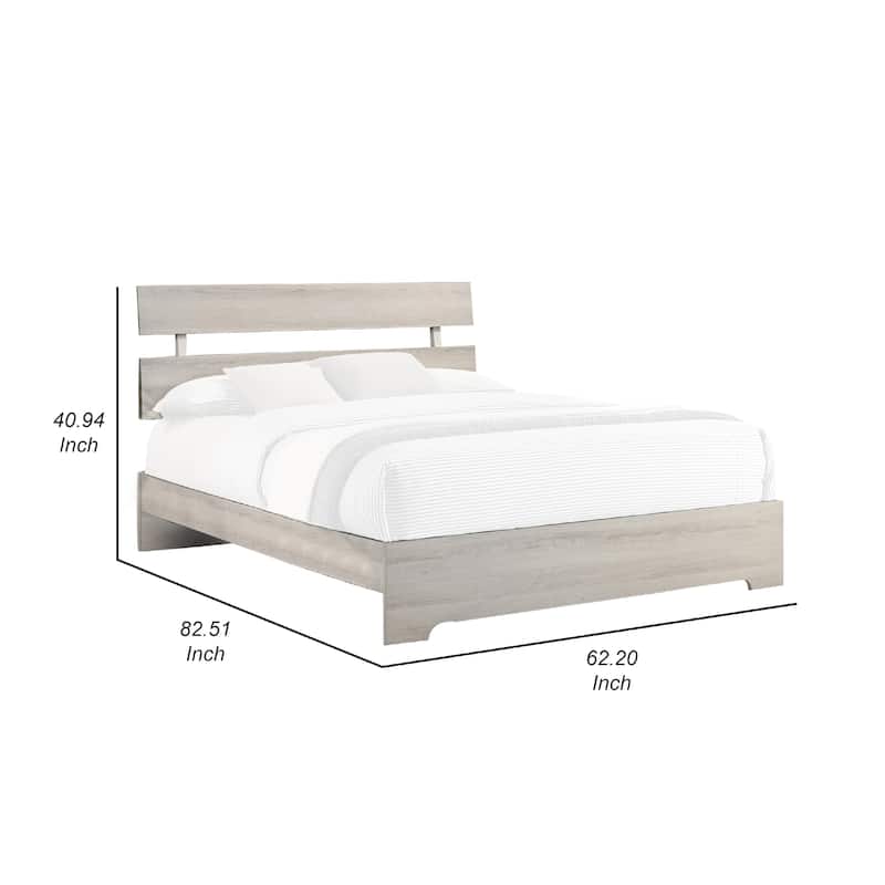 Cuzzy Queen Platform Bed with Panel Headboard, Low Profile White Wood