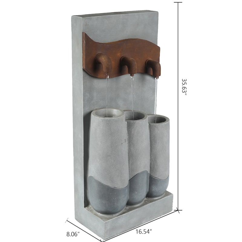 Resin Modern Pots Outdoor Patio Fountain with Lights - 35.63" H x 16.54" W x 8.06" D