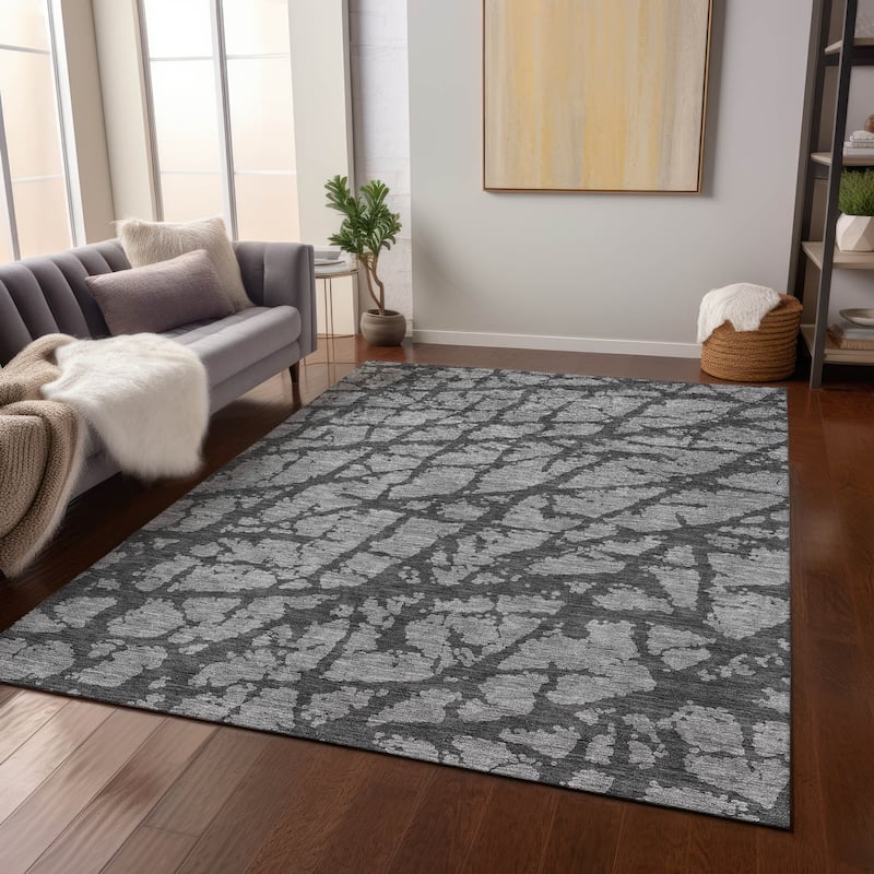 Machine Washable Indoor/ Outdoor Abstract Contemporary Chantille Rug