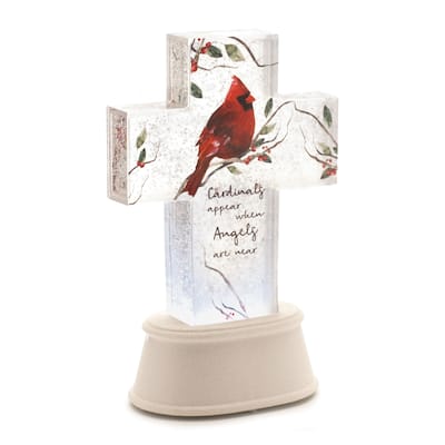 LED Lighted Cardinal Cross Table Decor with Timer and USB Cord - 5.25” x 3.25” x 8.75”