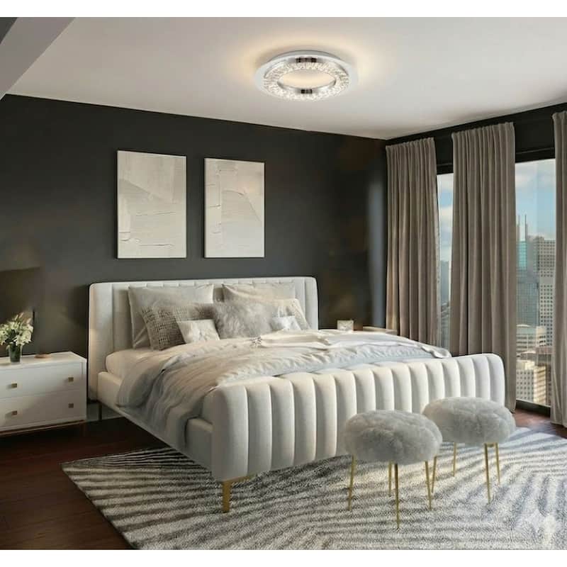 Transitional LED Chrome Crystal Round Flush Mount - 14.9