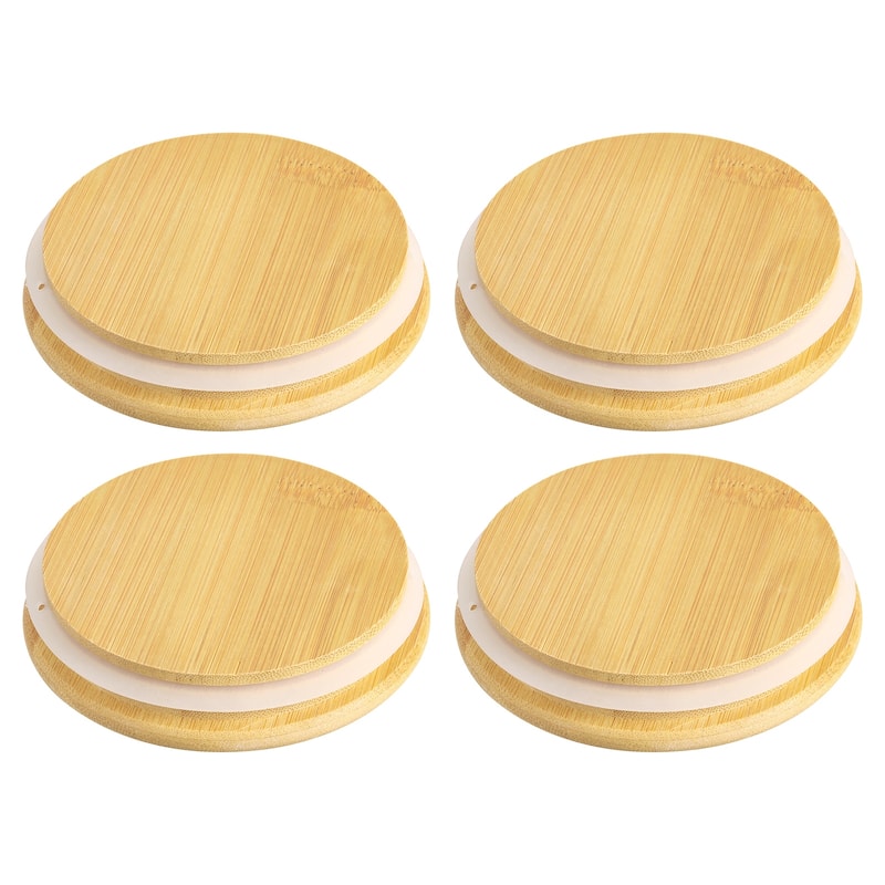 4Pcs Bamboo Lids with Silicone Sealing Rings, Wooden Mason Jar Lids