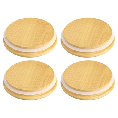 4Pcs Bamboo Lids with Silicone Sealing Rings, Wooden Mason Jar Lids