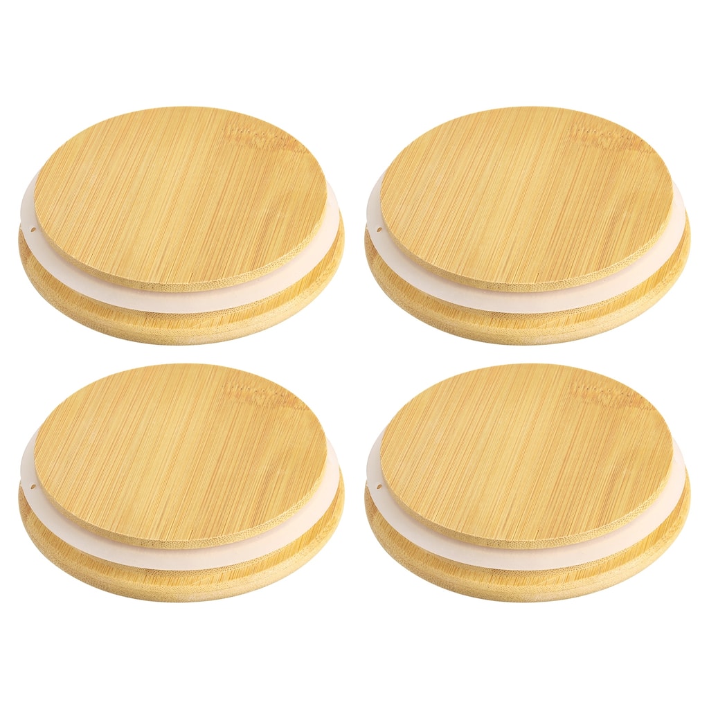 4Pcs Bamboo Lids with Silicone Sealing Rings, Wooden Mason Jar Lids