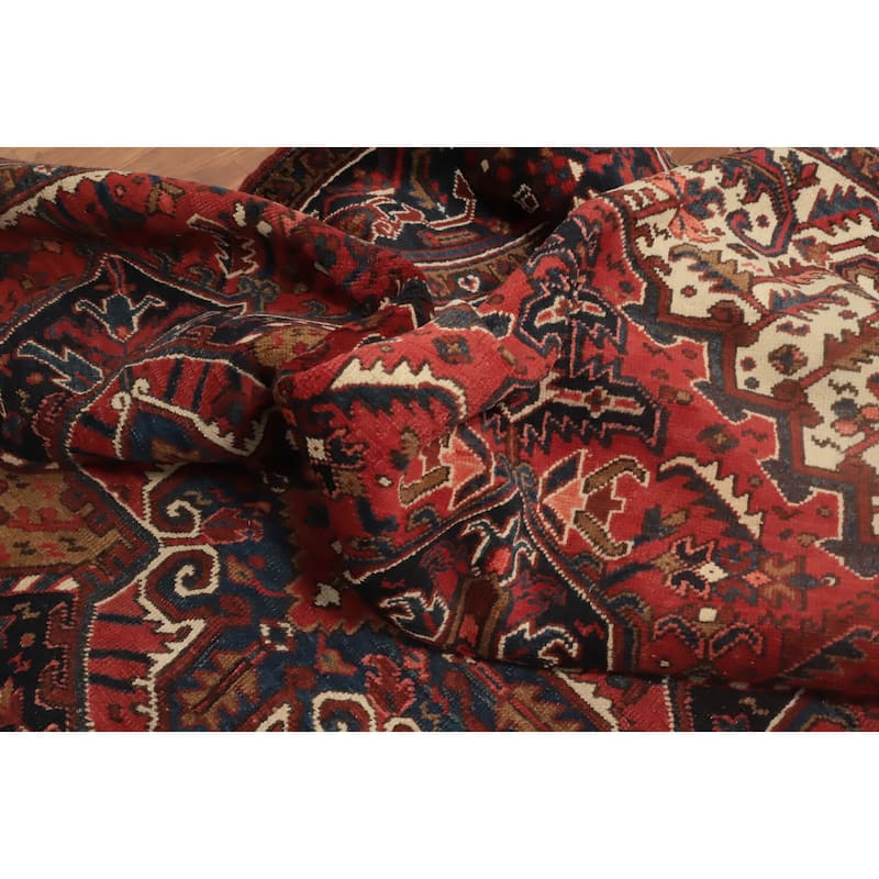 Hand Knotted Oriental 100% Wool Carpet Traditional Medallion Oranges & Rust Heriz Area Rug - 9' 5'' X 7' 2''