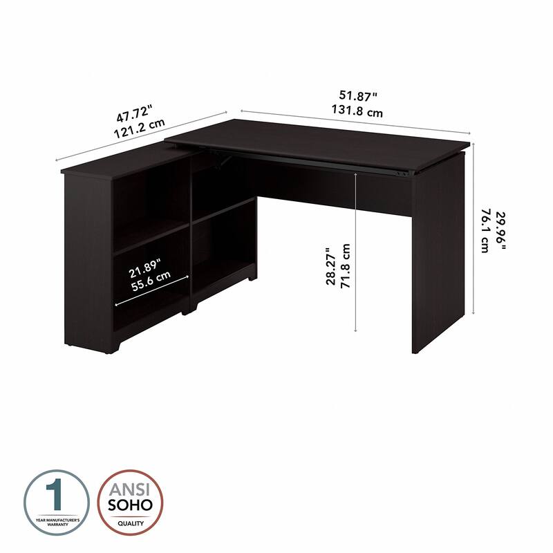 52W 3-position Sit to Stand Corner Bookshelf Desk