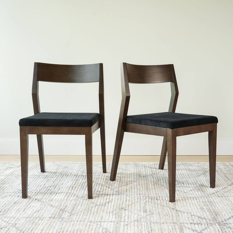 Plank and Beam Modern Solid Wood Upholstered Cushion Dining Chair - Set of 2 - Walnut/Onyx Cushion