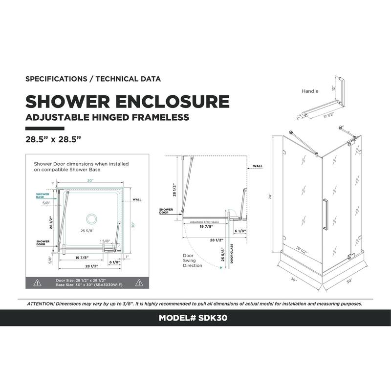 Fine Fixtures Frameless Glass Shower Enclosure - Tempered Glass