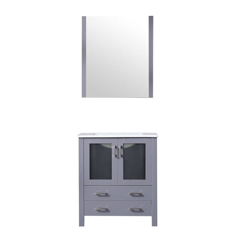 Volez Bath Vanity, White Ceramic Top and Mirror - 30 - Dark Grey