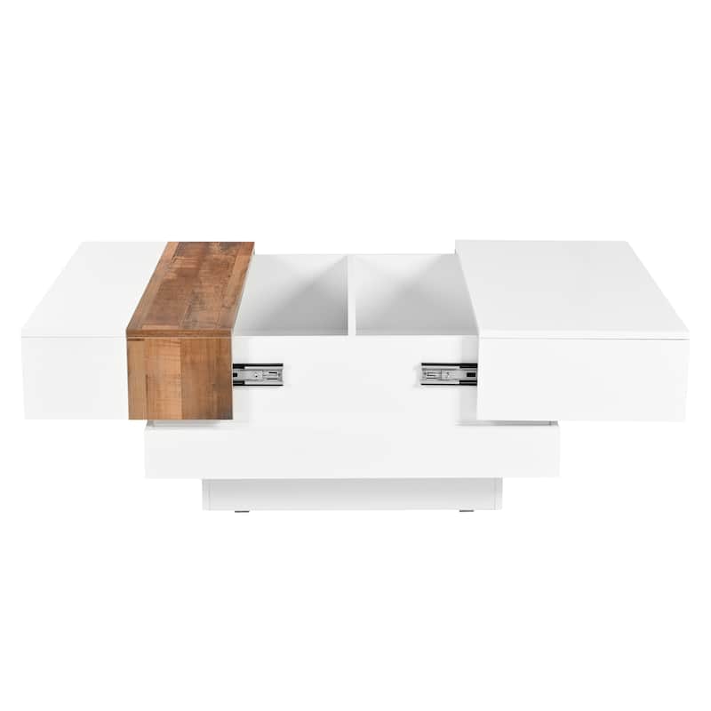 31.4" Square Coffee Table with Sliding Tabletop, Extendable High Gloss Center Table with Hidden Storage