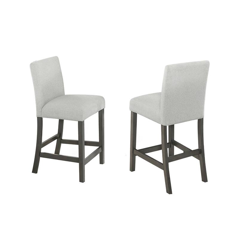 Selena Set of 2 Light Gray Fabric Counter Height Chairs with Gray Wood Frame & Footrest