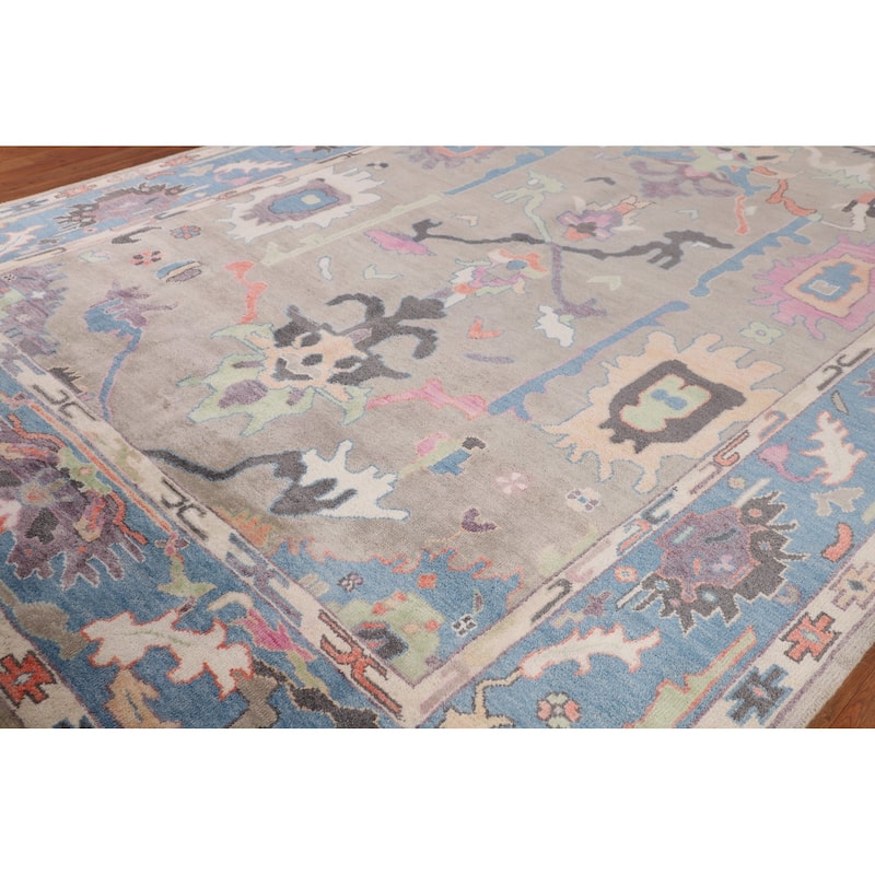 Colorful Oushak Oriental Rug Hand-Knotted Transitional Wool Carpet - 8'9" X 11'9"