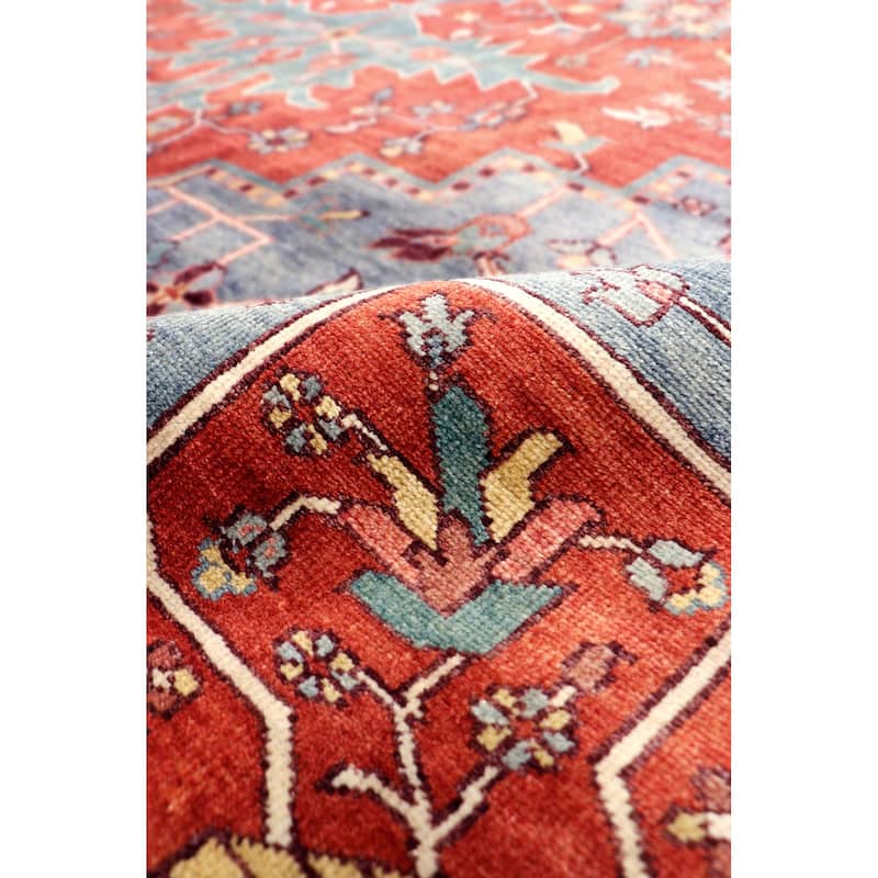 Pasargad Home Serapi Hand-Knotted Rust/Navy Wool Area Rug
