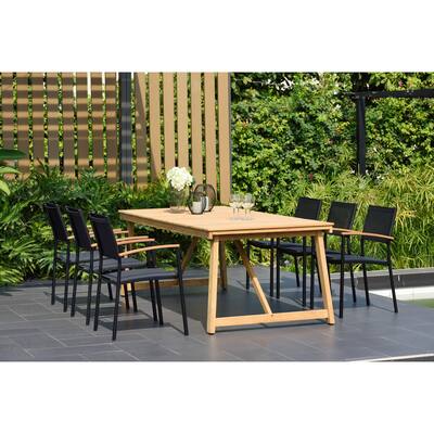 Aruba Rectangular 7-Piece Patio Dining Set with Black Chairs
