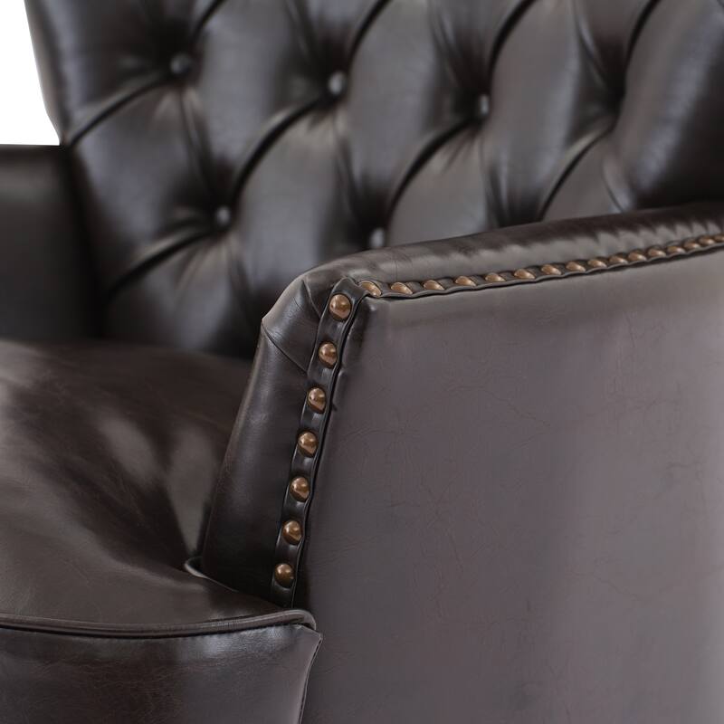 Brown Polyester Fabric Wooden Frame Lounge Chair with Nailhead Trim - 32.5'' W x 32.5'' D x 33'' H