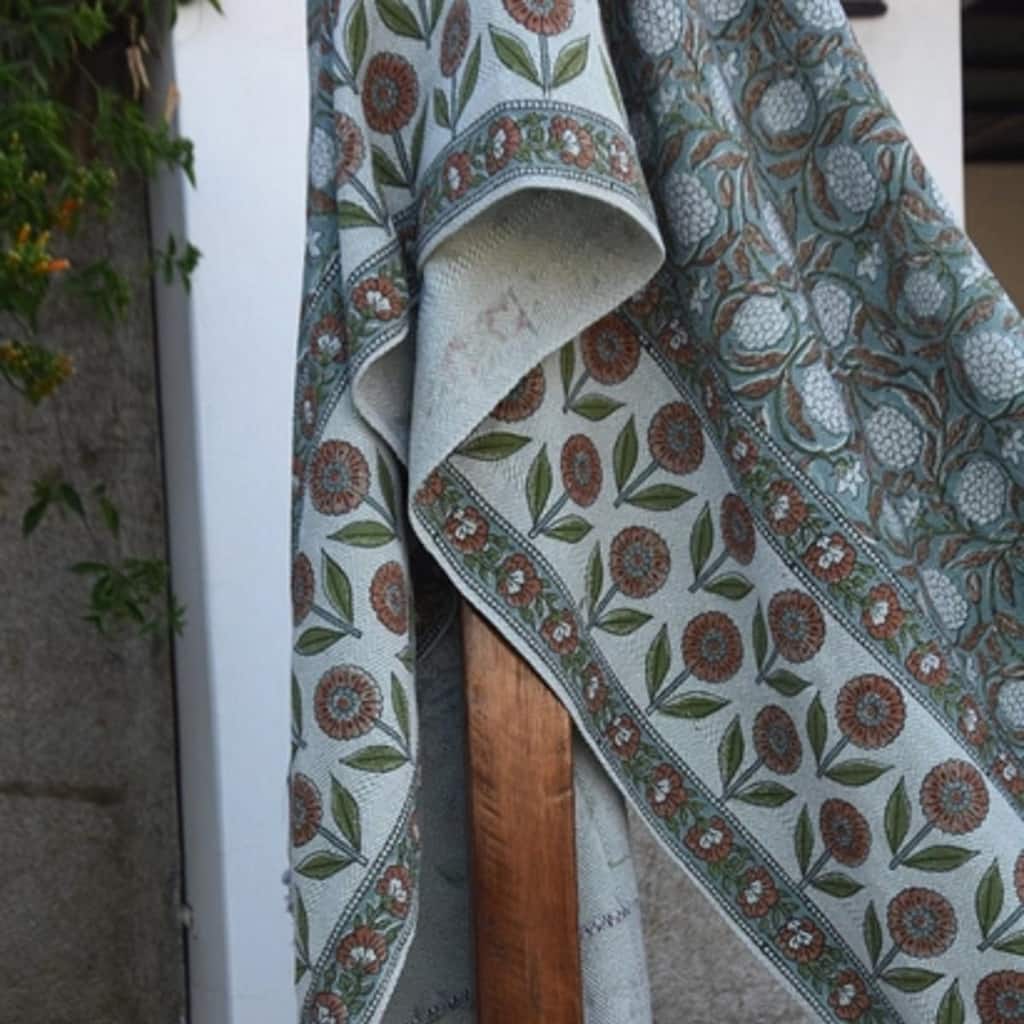 Fabdivine Meraki Handcrafted Cotton Bed Throw - Traditional Block Print Blanket for Bedroom & Living Spaces with Fringe, 90"x54"