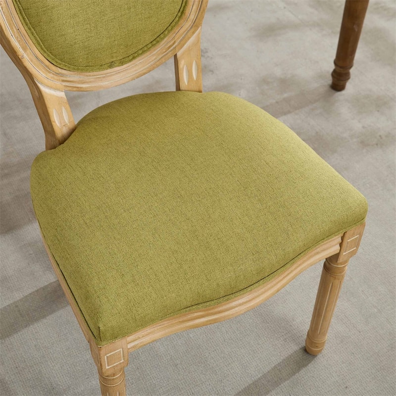 Solid Wood Frame Antique Painting Linen Fabric Back Dining Chair,2 PCS