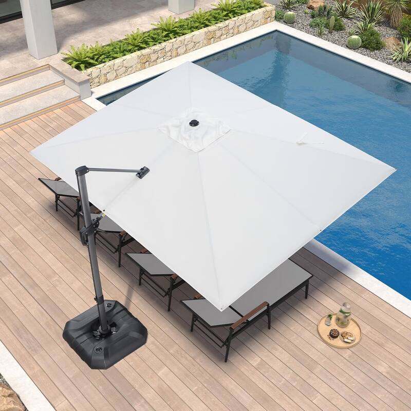 PURPLE LEAF 9 x 11.5 ft 360 Degree Rotation Patio Umbrella With Base - White