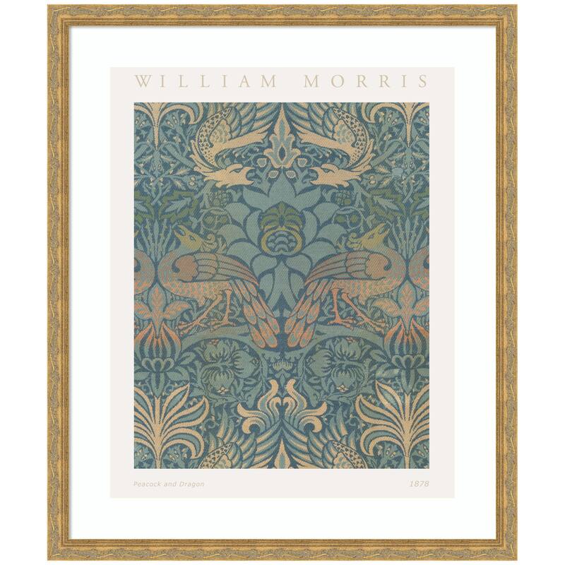 Kate and Laurel Framed Art Poster William Morris Peacock and Dragon 1878 by The Art Institute of Chicago - 22x26 - Gold