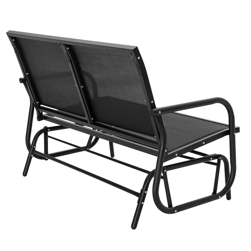 Outdoor Love-Seat Rocking Bench, Patio Glider, Textilene Fabric, Black