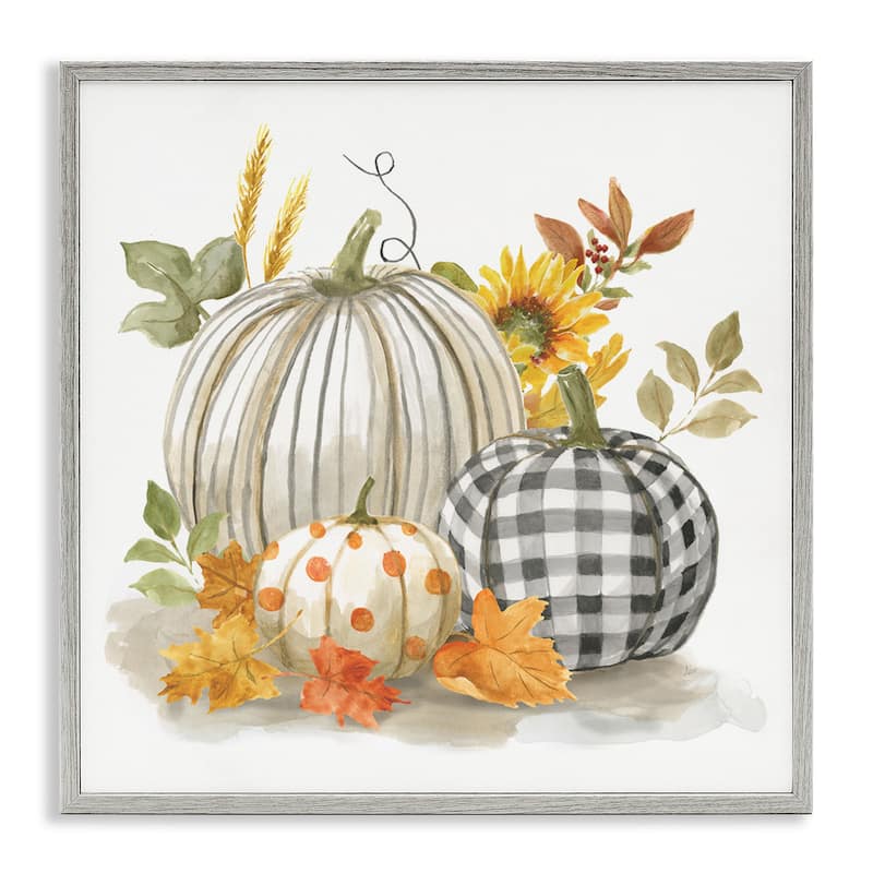 Stupell Patterned Pumpkins Autumn Harvest Country Still Life Framed Wall Art - 24 x 24 - Grey