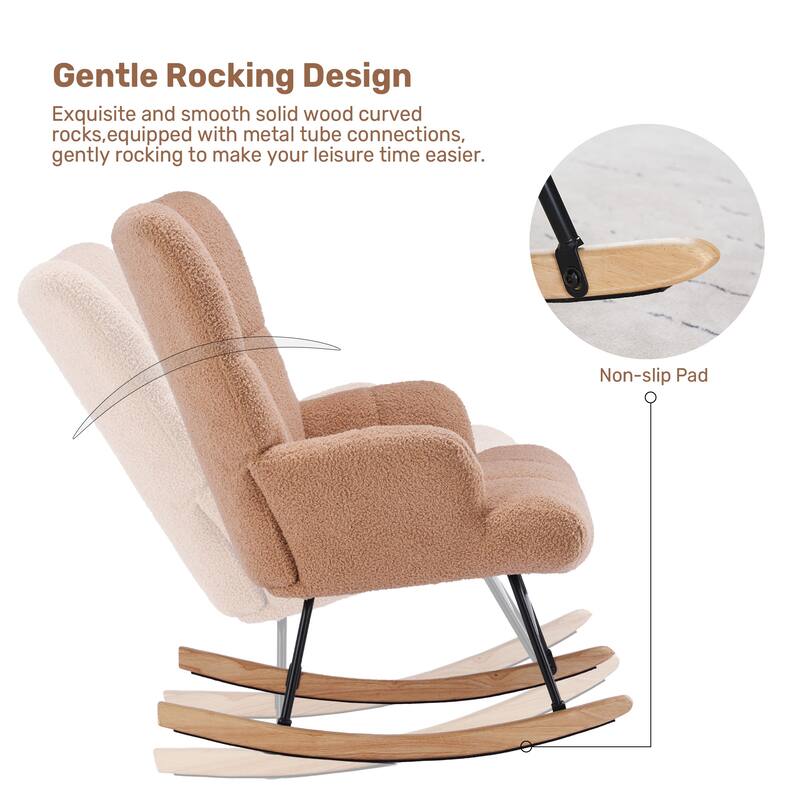 FERPIT Rocking Accent Chair Teddy Upholstered Glider Nursery Accent Chair Padded Seat with High Backrest for Living Room