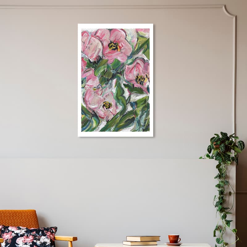 Wynwood Studio Canvas Floral and Botanical Inside Joy Pink and Pastel Pink Farmhouse Wall Art Canvas Print - Pink, Green - 30 x 20