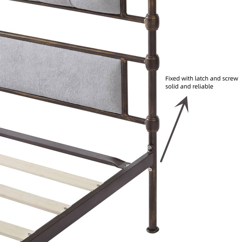 Queen Size Metal Bed with Soft Headboard