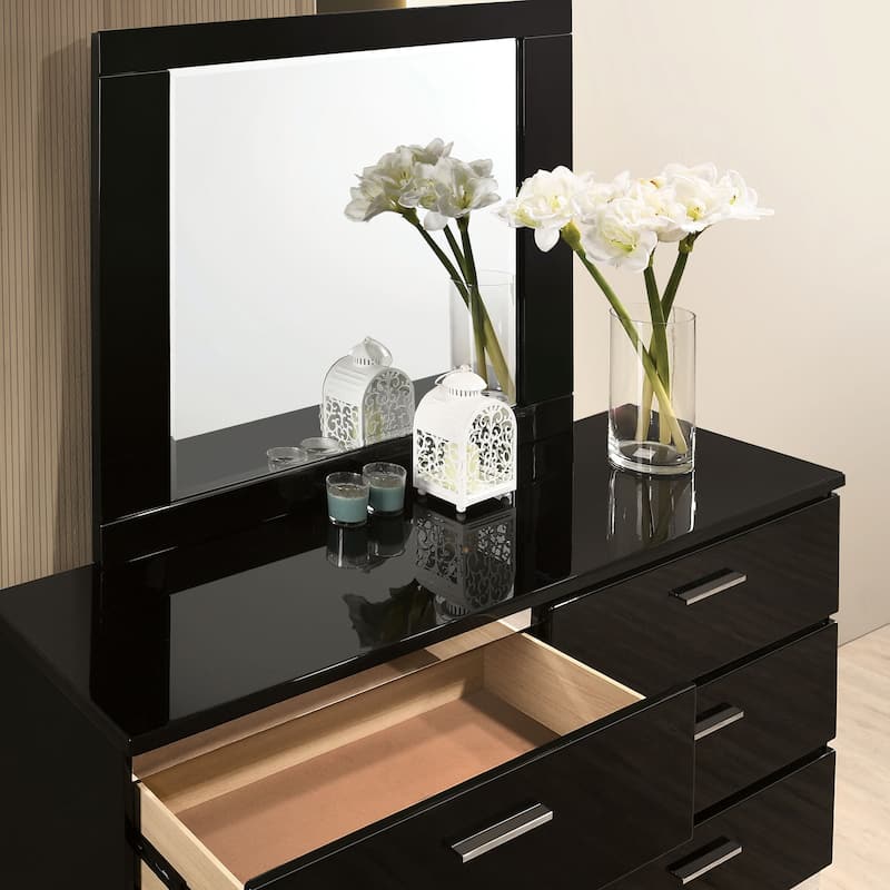 Lofa Contemporary Black Wood Storage Panel Bedroom Set with LED and USB Ports by Furniture of America