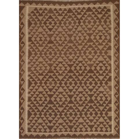 Geometric Tribal Oriental Afghan Kilim Wool Area Rug Hand-woven Carpet - 5'0" x 6'4"