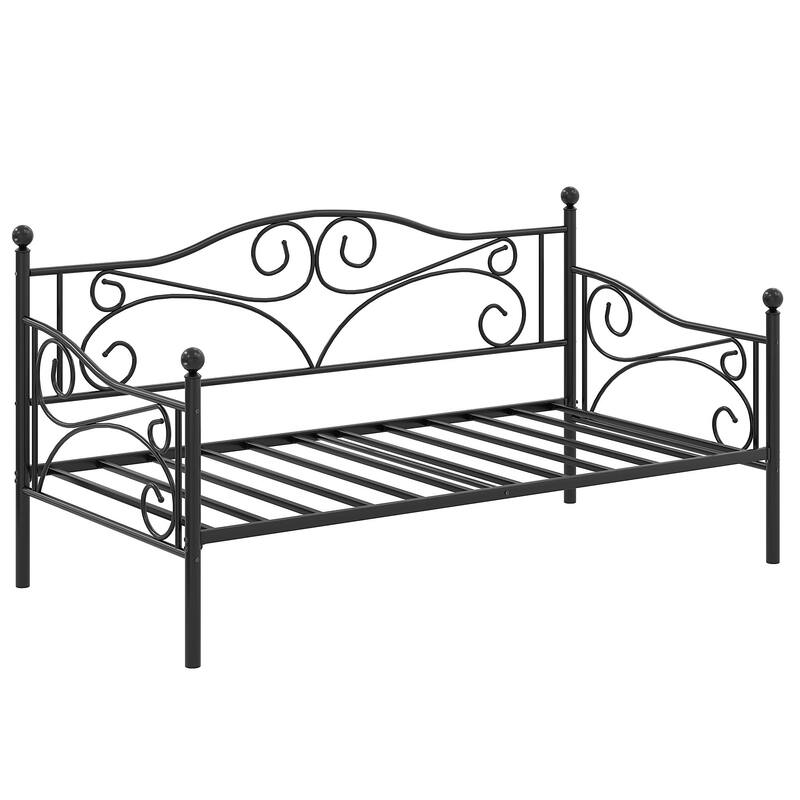 VECELO Scroll Design Metal Twin Size Daybed with Roman Column Legs 440 LBS Capacity Sofa Bed 440 lbs Capacity for Living Room