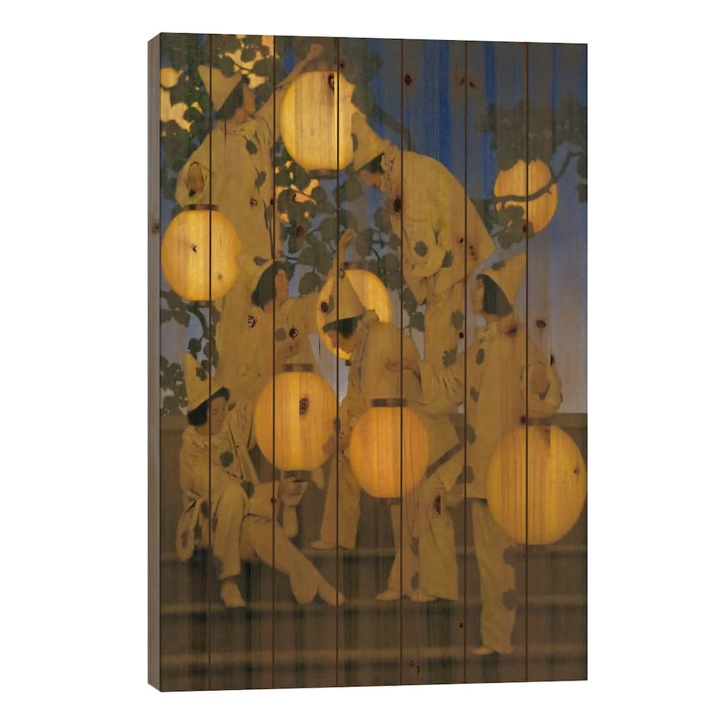The Lantern Bearers Print On Wood by Maxfield Parrish - Multi-Color