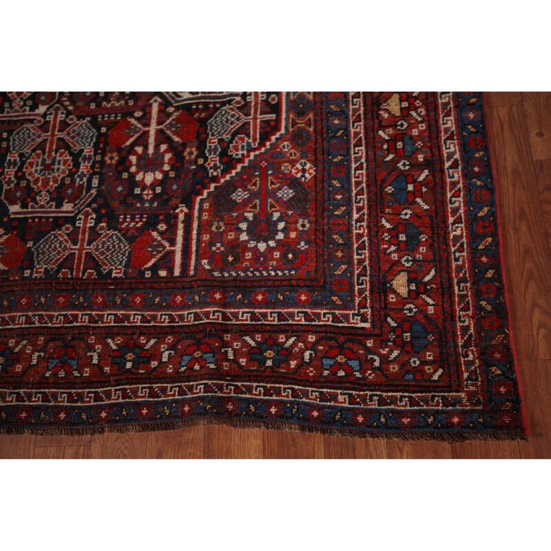 Pre-1900 Antique Qashqai Persian Area Rug Hand-Knotted Wool Carpet - 4'11"x 6'4"