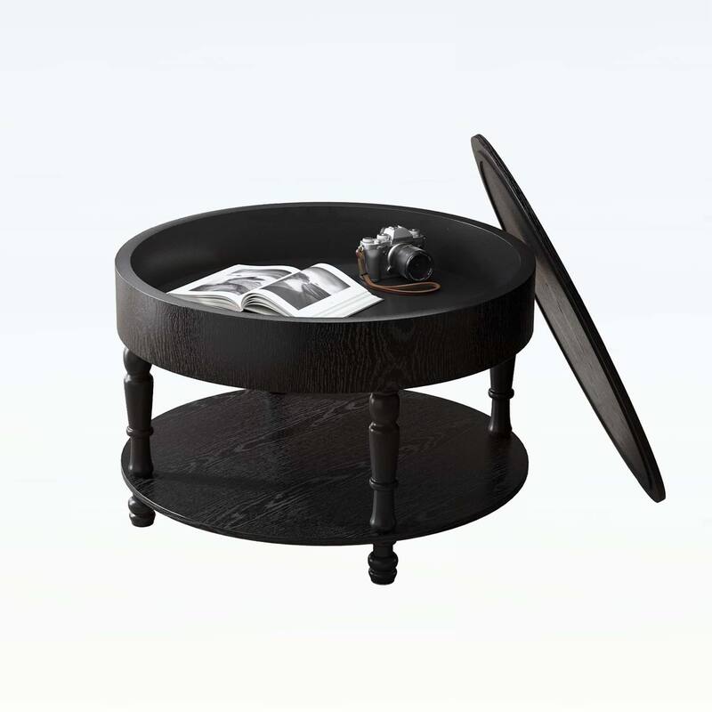 Round Coffee Table with Dual Storage,Hidden Compartment,and Adjustable Feet for Living Room