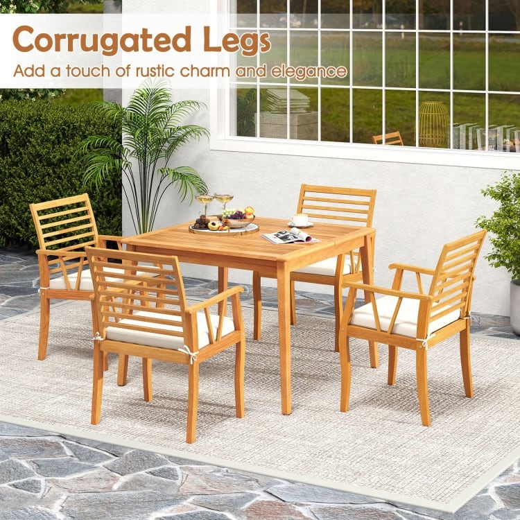 Natural Acacia Wood Outdoor Dining Chairs with Cushions Set of 2 - 22.5" x 22" x 34"