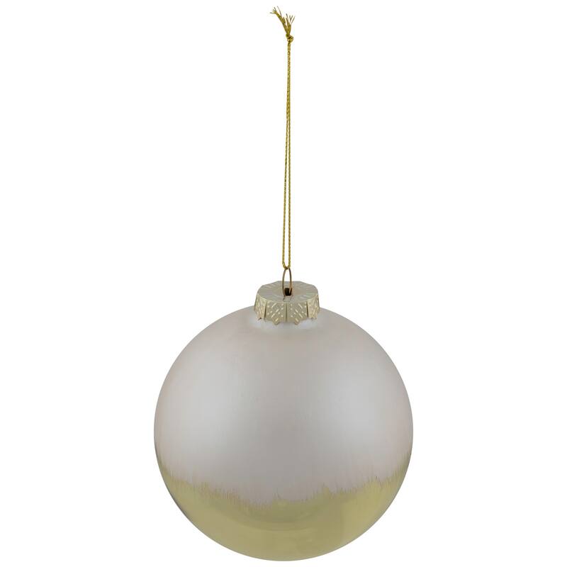 3.5" Brushed White and Gold Glass Ball Christmas Ornament