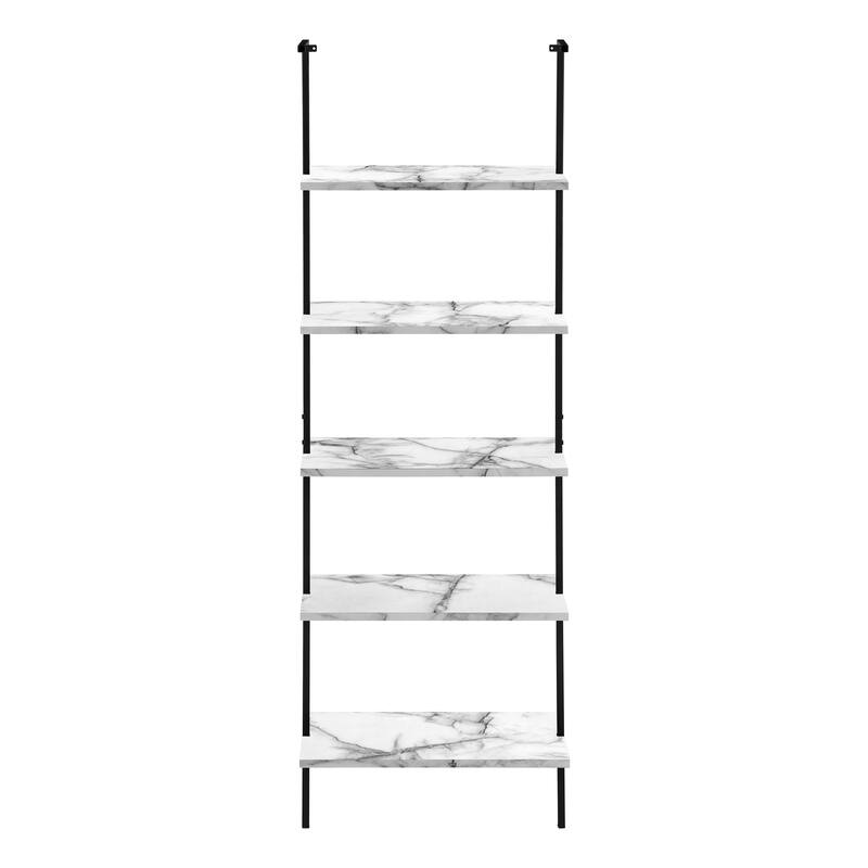 Bookshelf, Bookcase, Etagere, Ladder, 5 Tier, 72"h, Office, Bedroom, Laminate, Metal, Contemporary, Modern