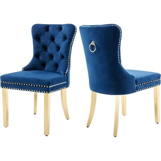 Set of 2 Blue Velvet Dining Chairs with Golden Stainless Steel Legs ...